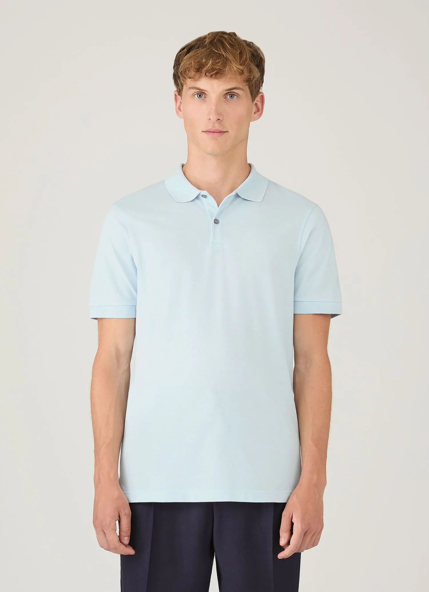 Men's Piqué Polo Shirt in Frost Blue sold by Sunspel product image thumbnail 2