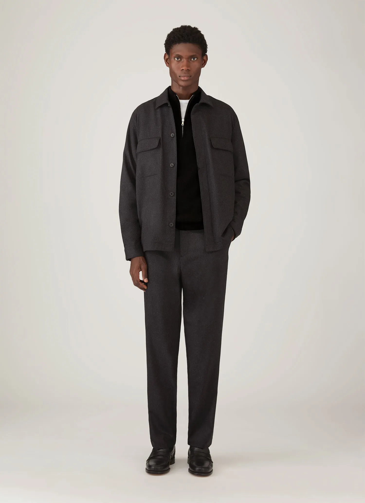Men's Wool Cashmere Flannel Overshirt in Charcoal Melange sold by Sunspel product image thumbnail 3