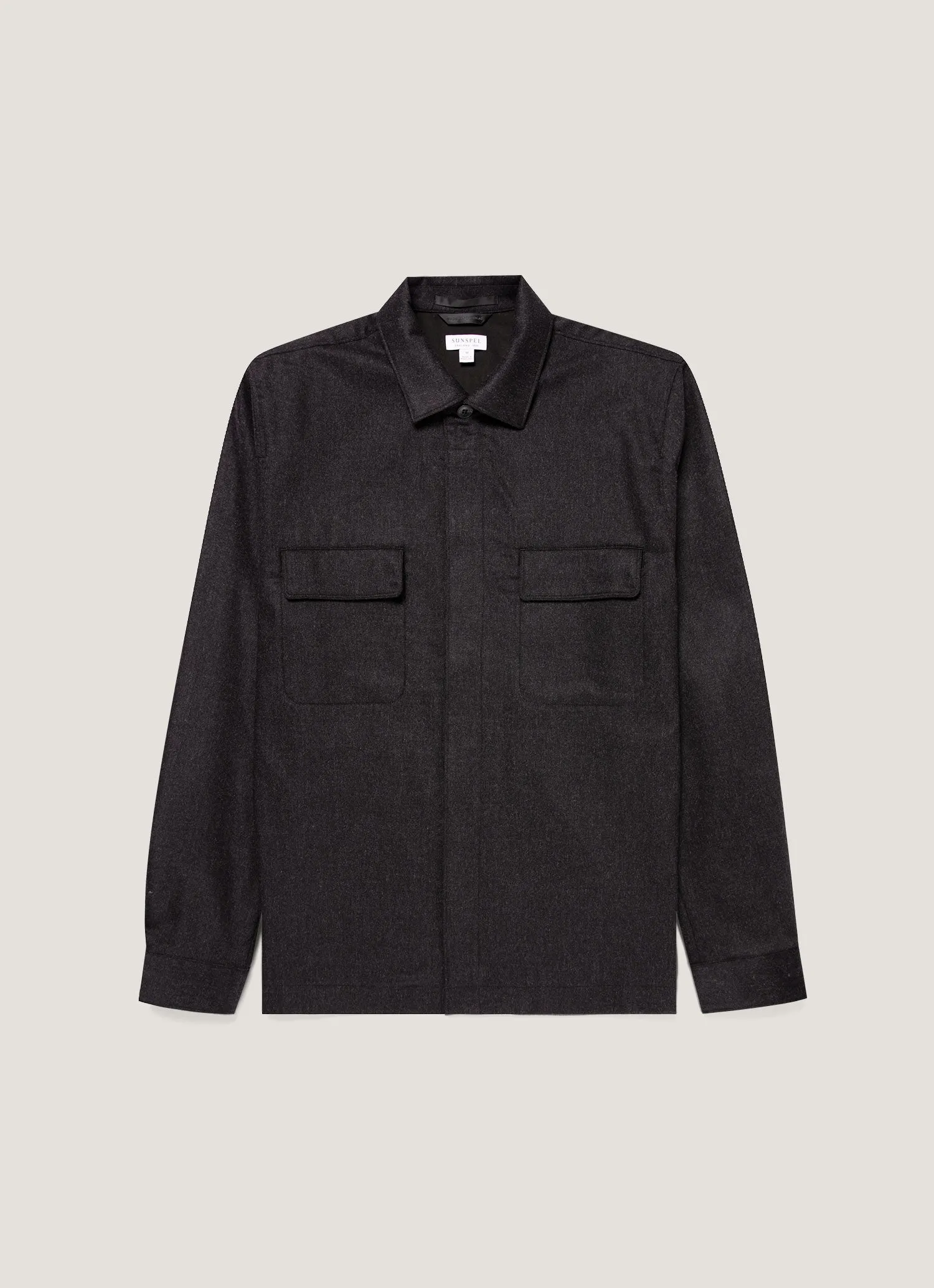 Men's Wool Cashmere Flannel Overshirt in Charcoal Melange sold by Sunspel