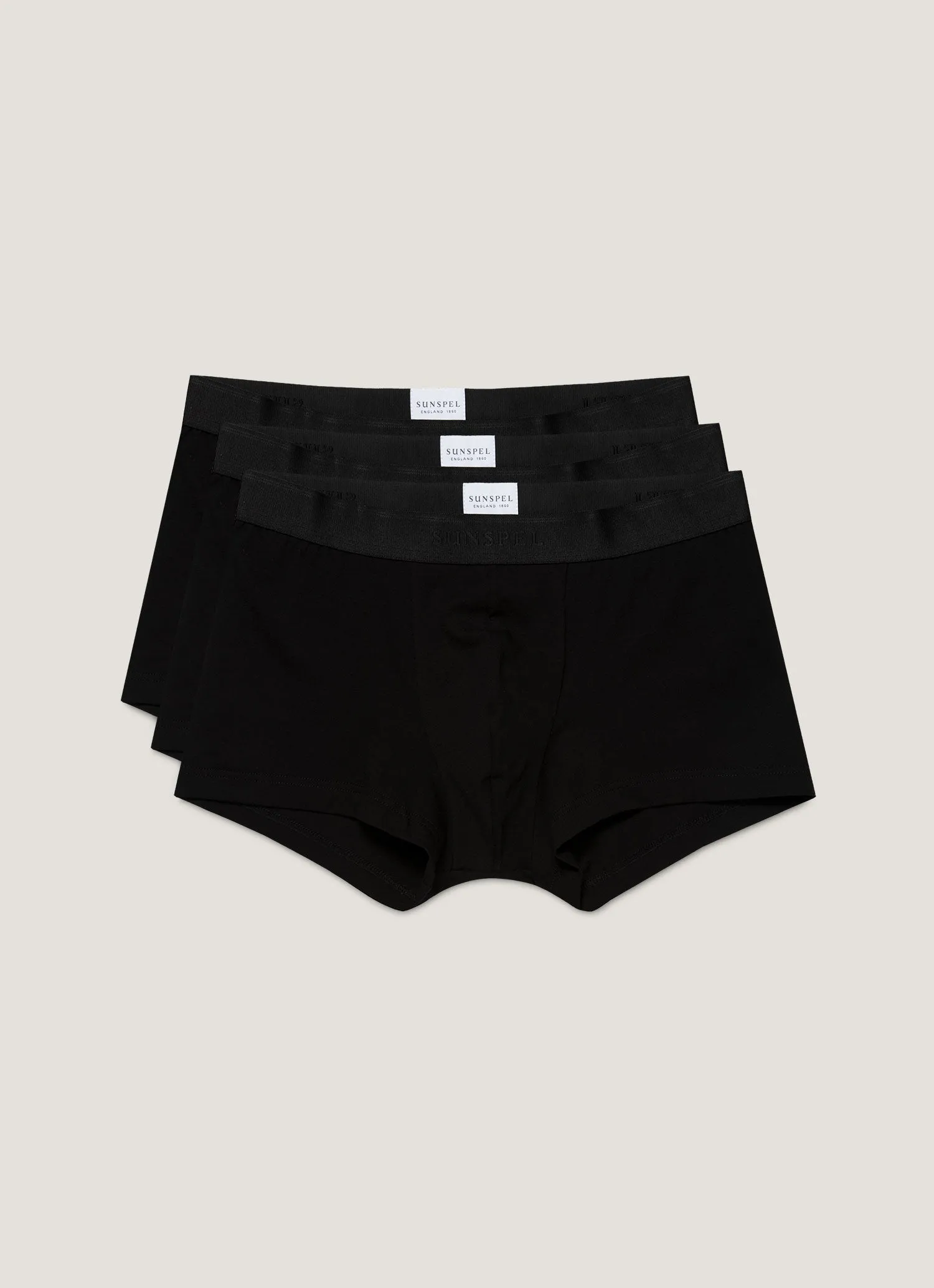 Men's Stretch Cotton Trunks 3-Pack in Black sold by Sunspel