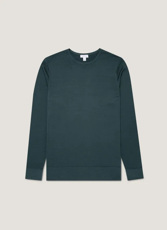 Men's Extra-Fine Merino Crew Neck in Dark Petrol sold by Sunspel