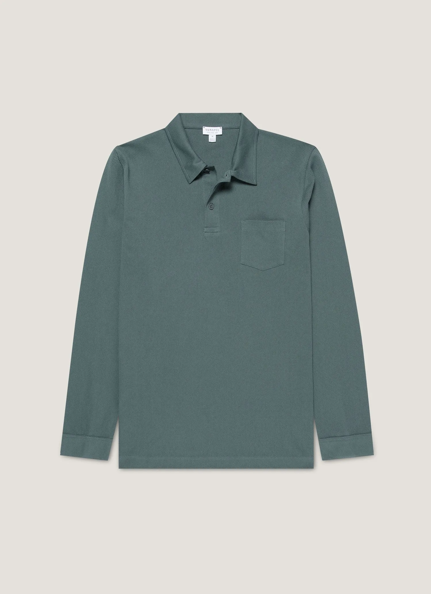 Men's Long Sleeve Riviera Polo Shirt in Dark Petrol sold by Sunspel