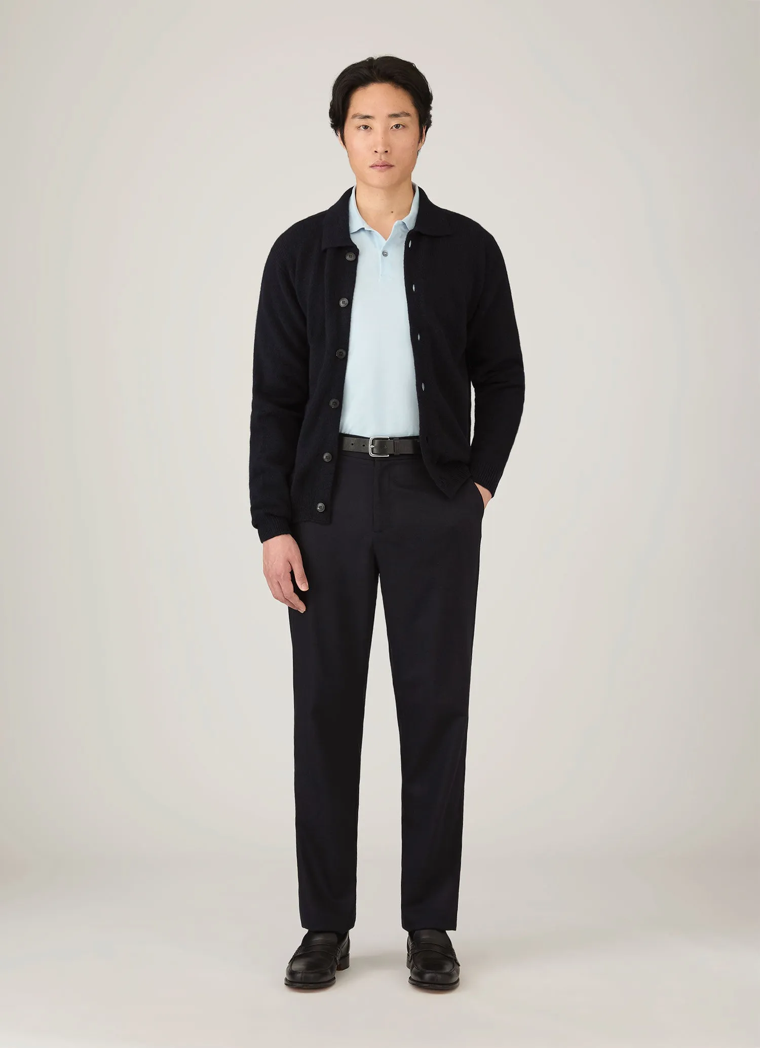 Men's Long Sleeve Piqué Polo Shirt in Frost Blue sold by Sunspel product image thumbnail 3