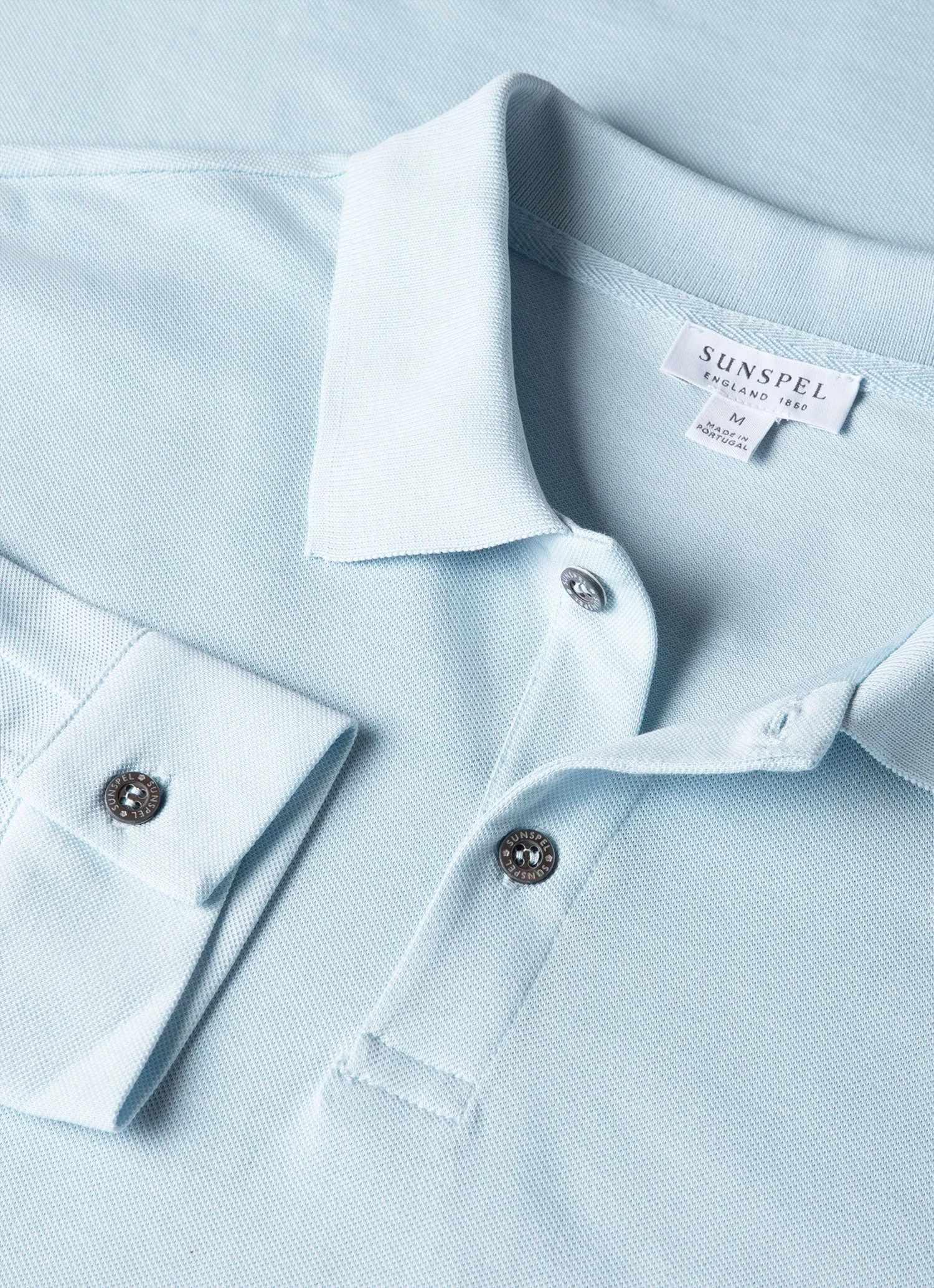 Men's Long Sleeve Piqué Polo Shirt in Frost Blue sold by Sunspel product image thumbnail 4