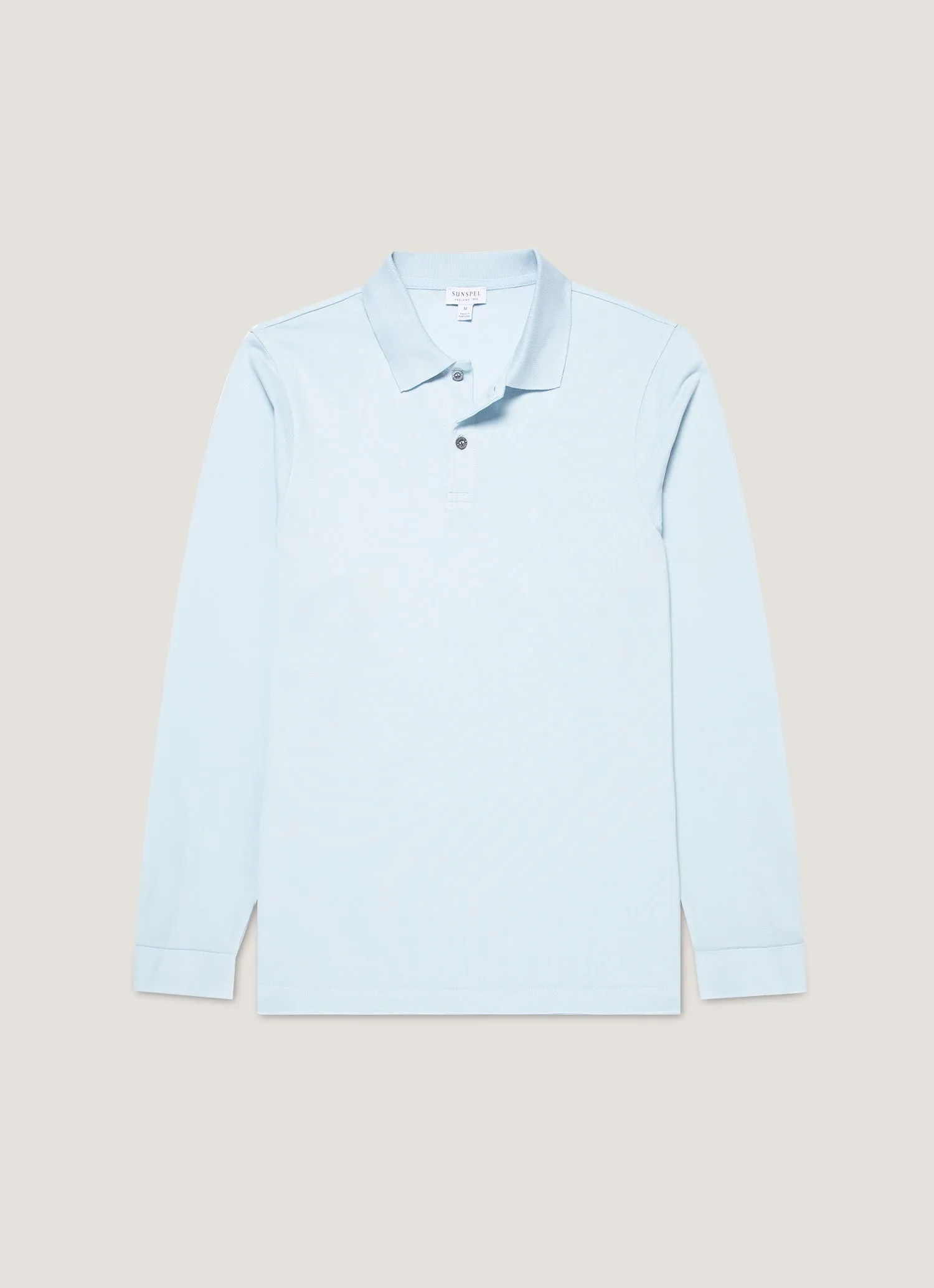 Men's Long Sleeve Piqué Polo Shirt in Frost Blue sold by Sunspel