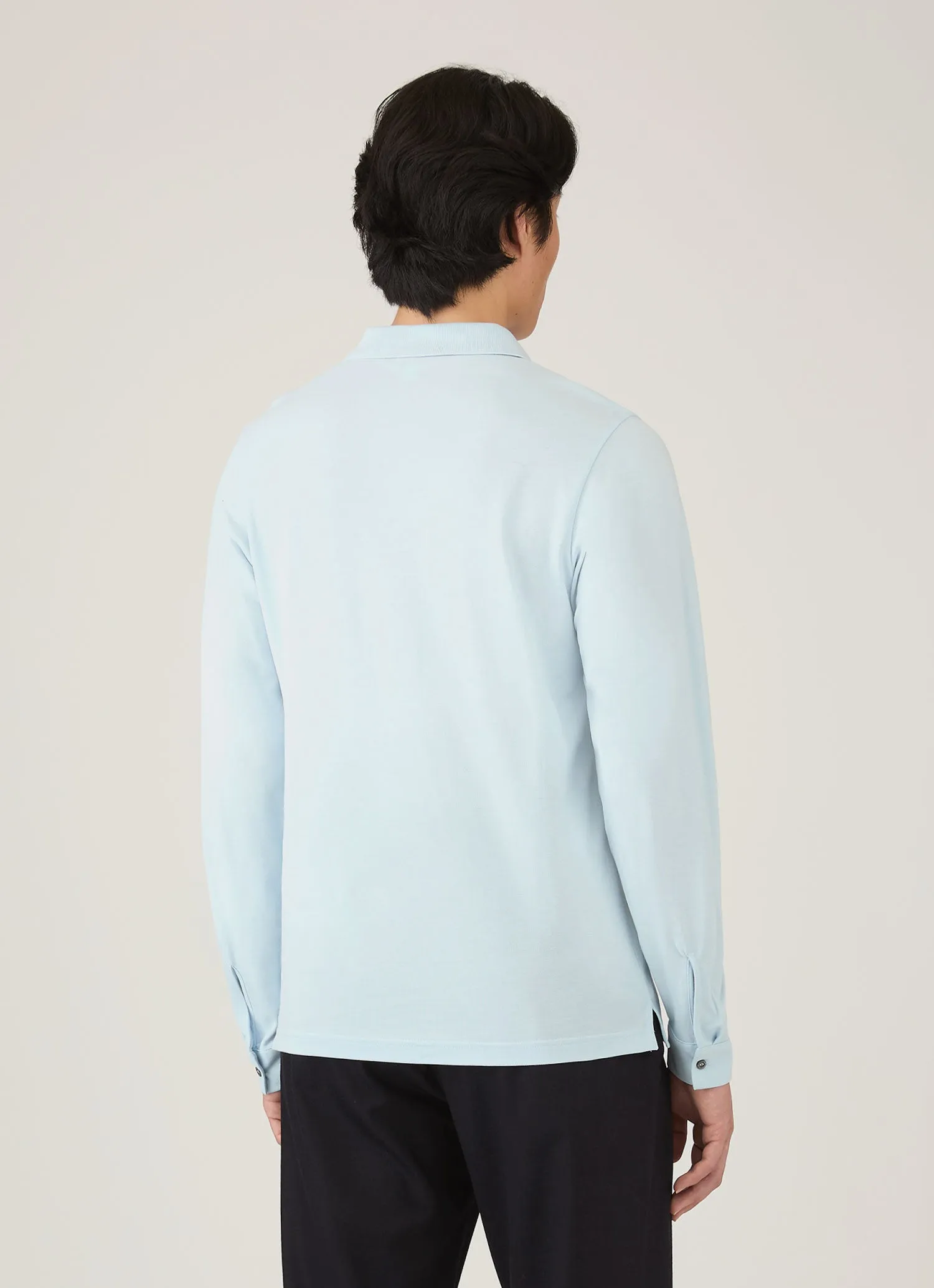 Men's Long Sleeve Piqué Polo Shirt in Frost Blue sold by Sunspel product image thumbnail 5