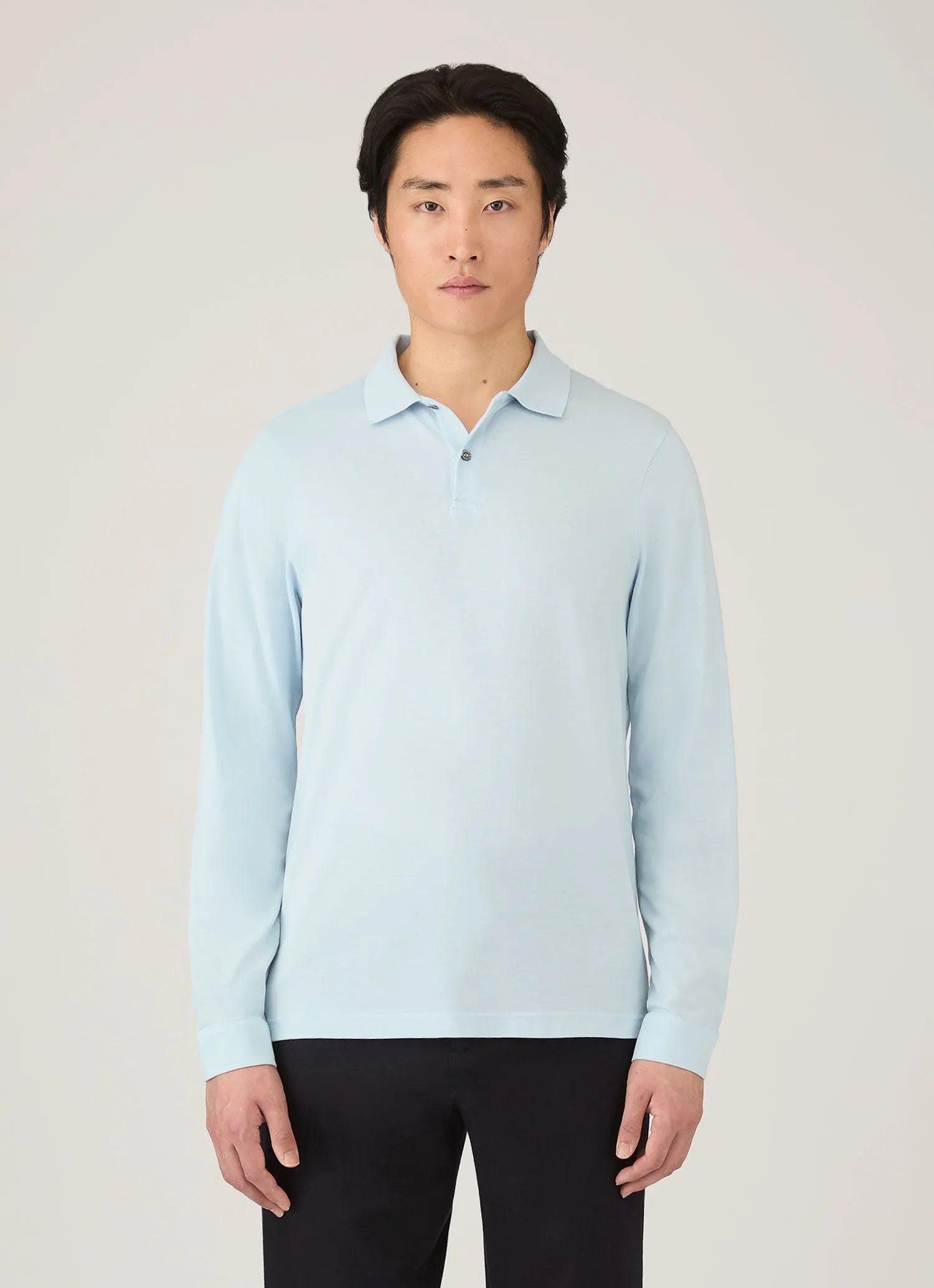 Men's Long Sleeve Piqué Polo Shirt in Frost Blue sold by Sunspel product image thumbnail 2