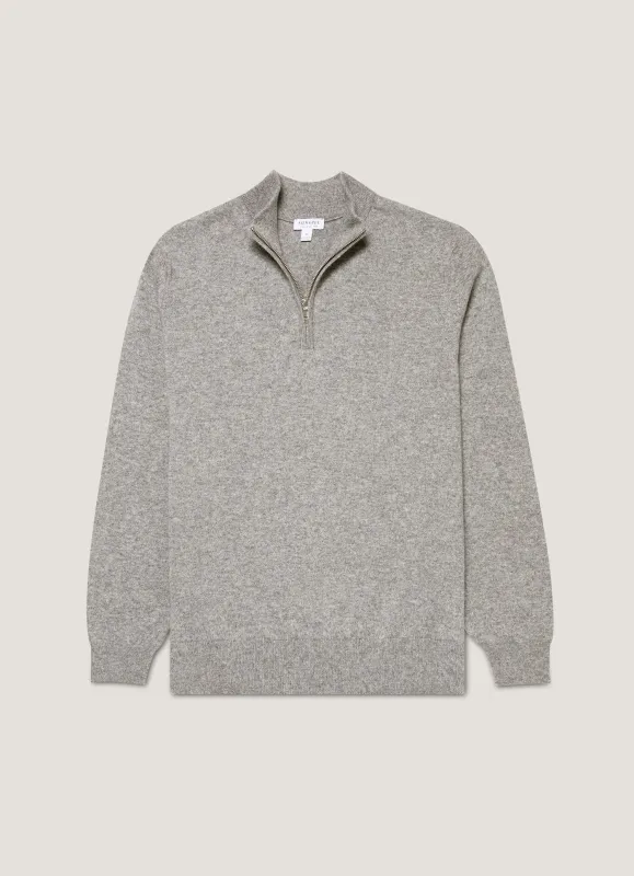 Men's Cashmere Half Zip Jumper in Grey Melange sold by Sunspel
