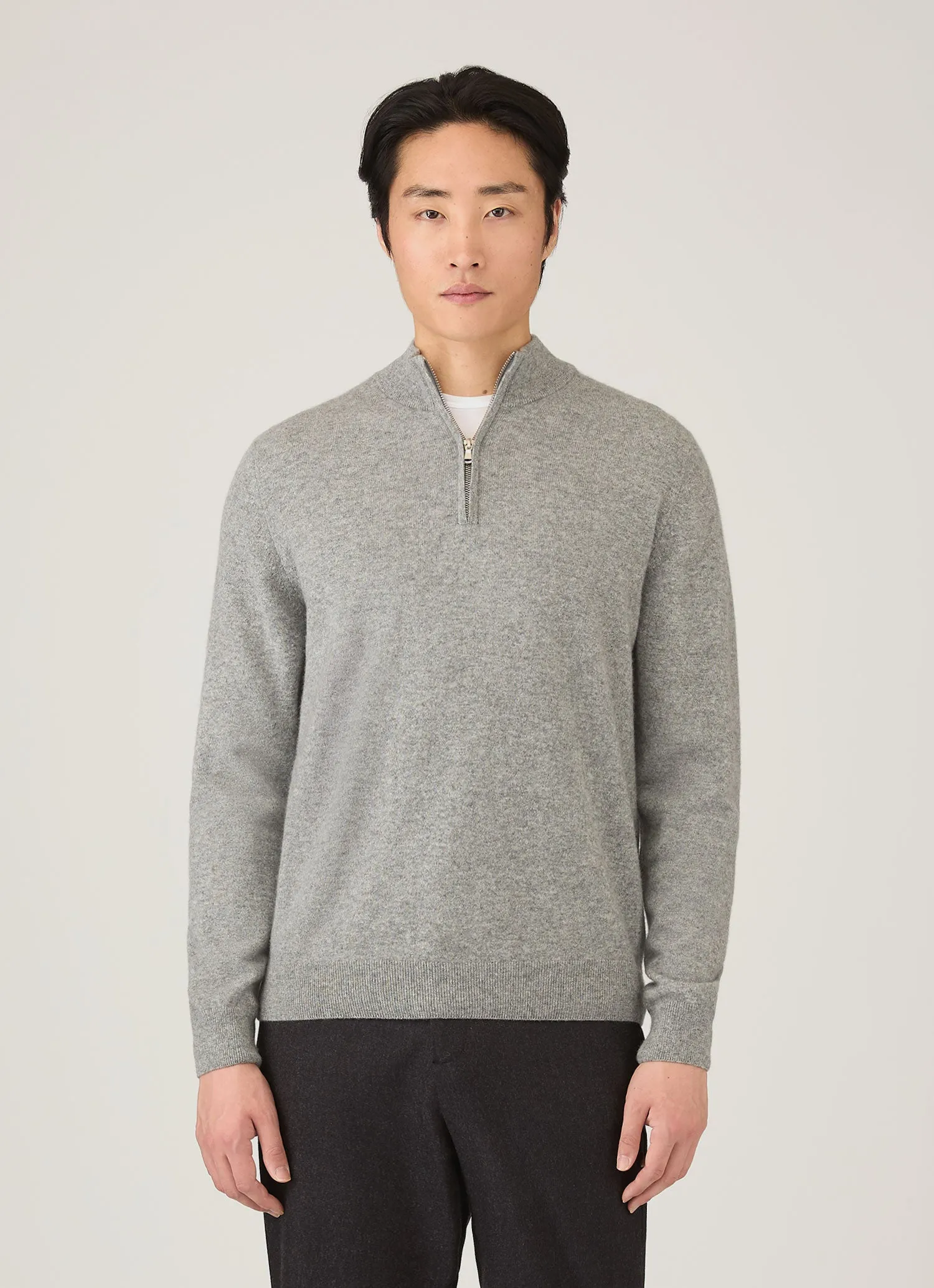 Men's Cashmere Half Zip Jumper in Grey Melange sold by Sunspel product image thumbnail 2