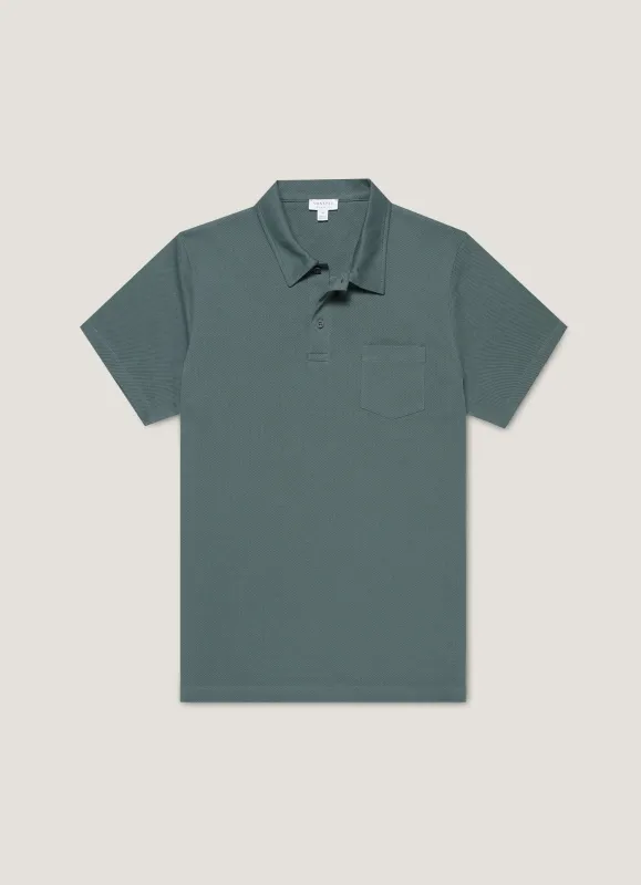 Men's Riviera Polo Shirt in Dark Petrol sold by Sunspel