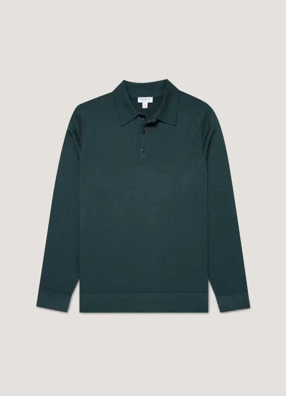 Men's Extra-Fine Merino Polo Shirt in Dark Petrol sold by Sunspel