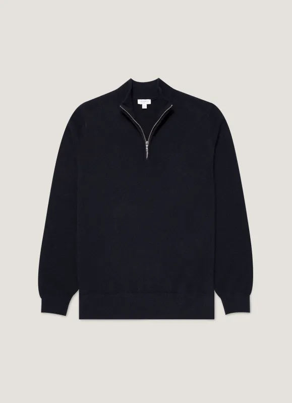 Men's Cashmere Half Zip Jumper in Navy sold by Sunspel