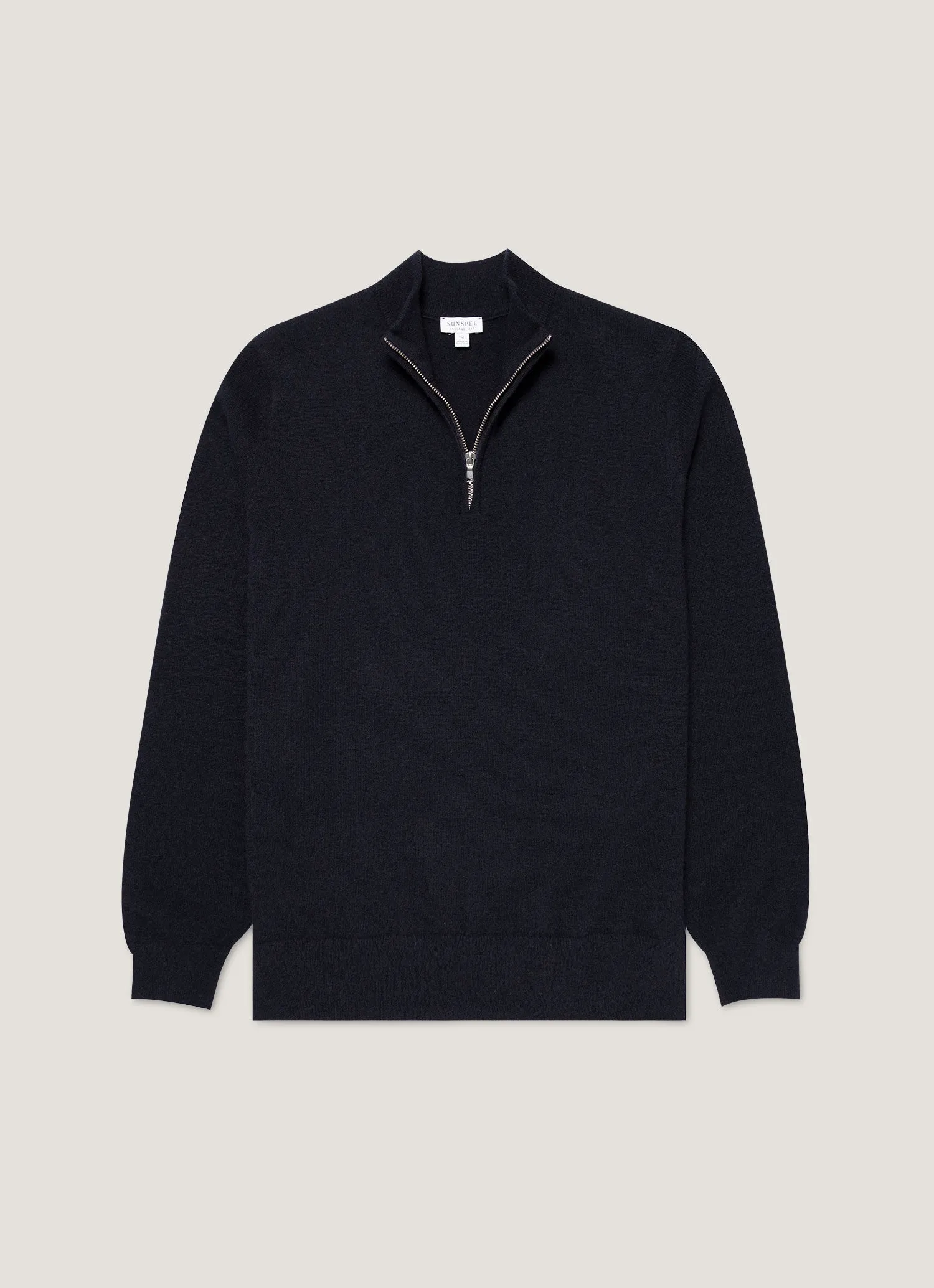 Men's Cashmere Half Zip Jumper in Navy sold by Sunspel