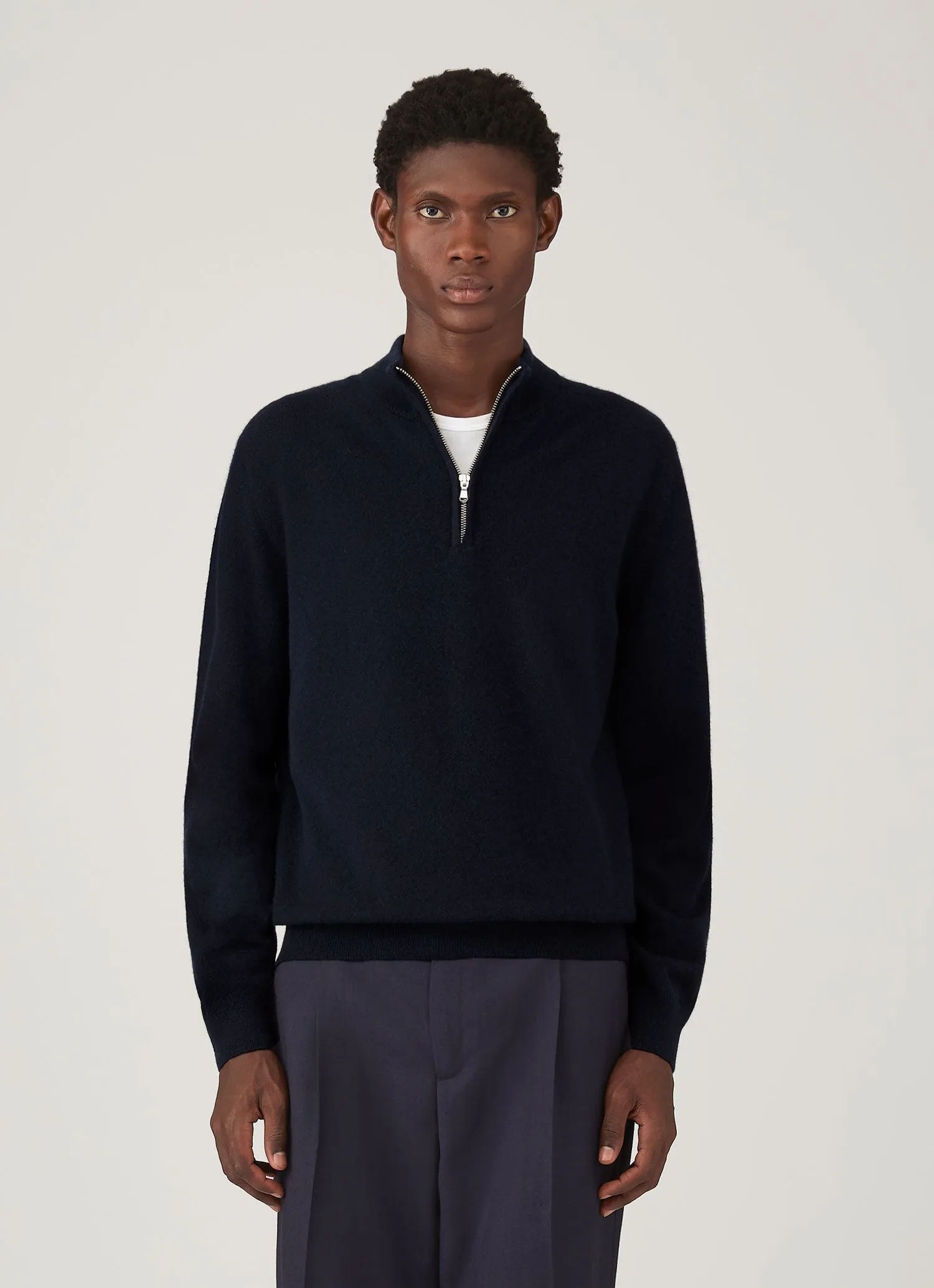 Men's Cashmere Half Zip Jumper in Navy sold by Sunspel product image thumbnail 2
