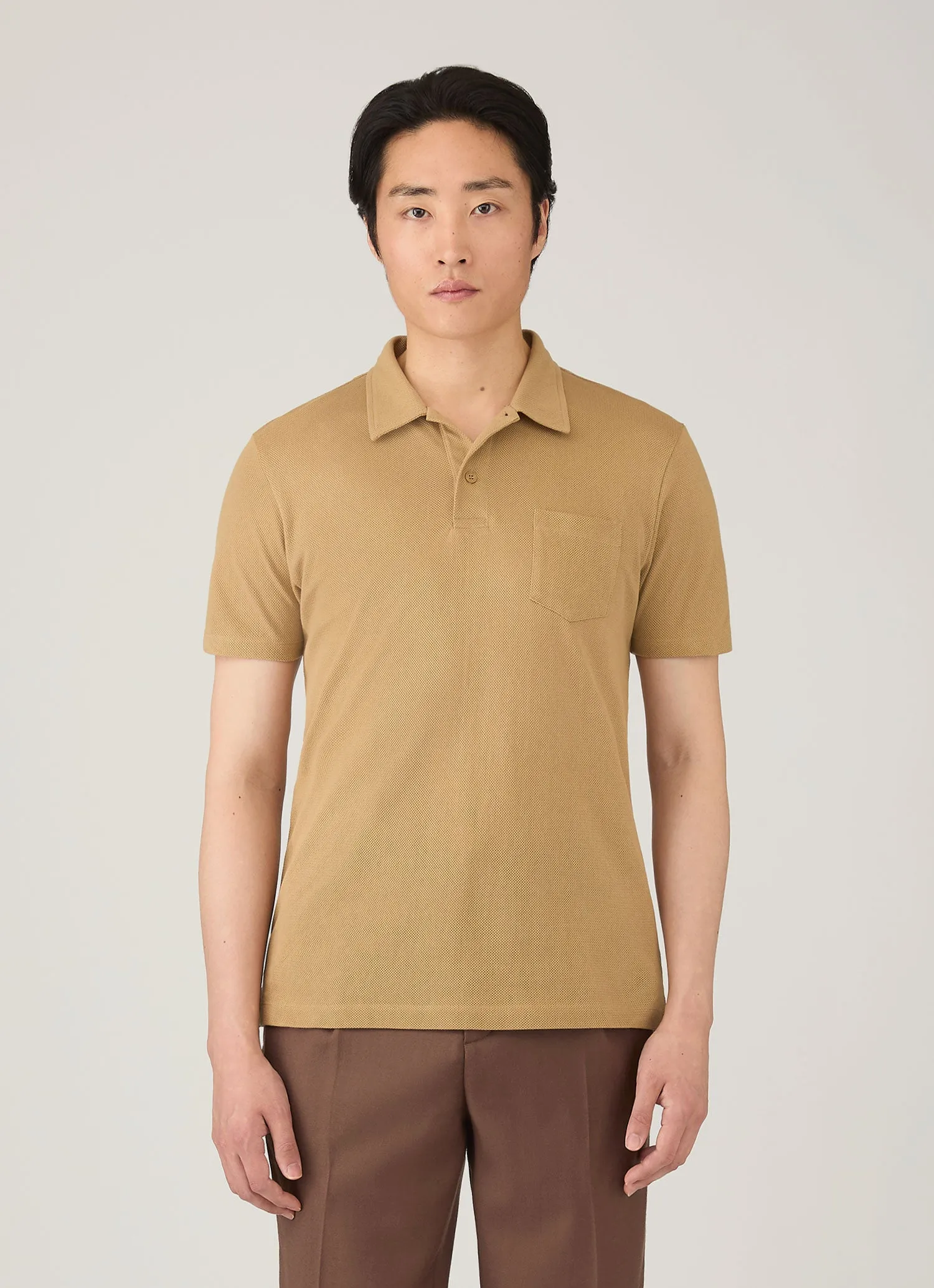 Men's Riviera Polo Shirt in Tan sold by Sunspel product image thumbnail 2