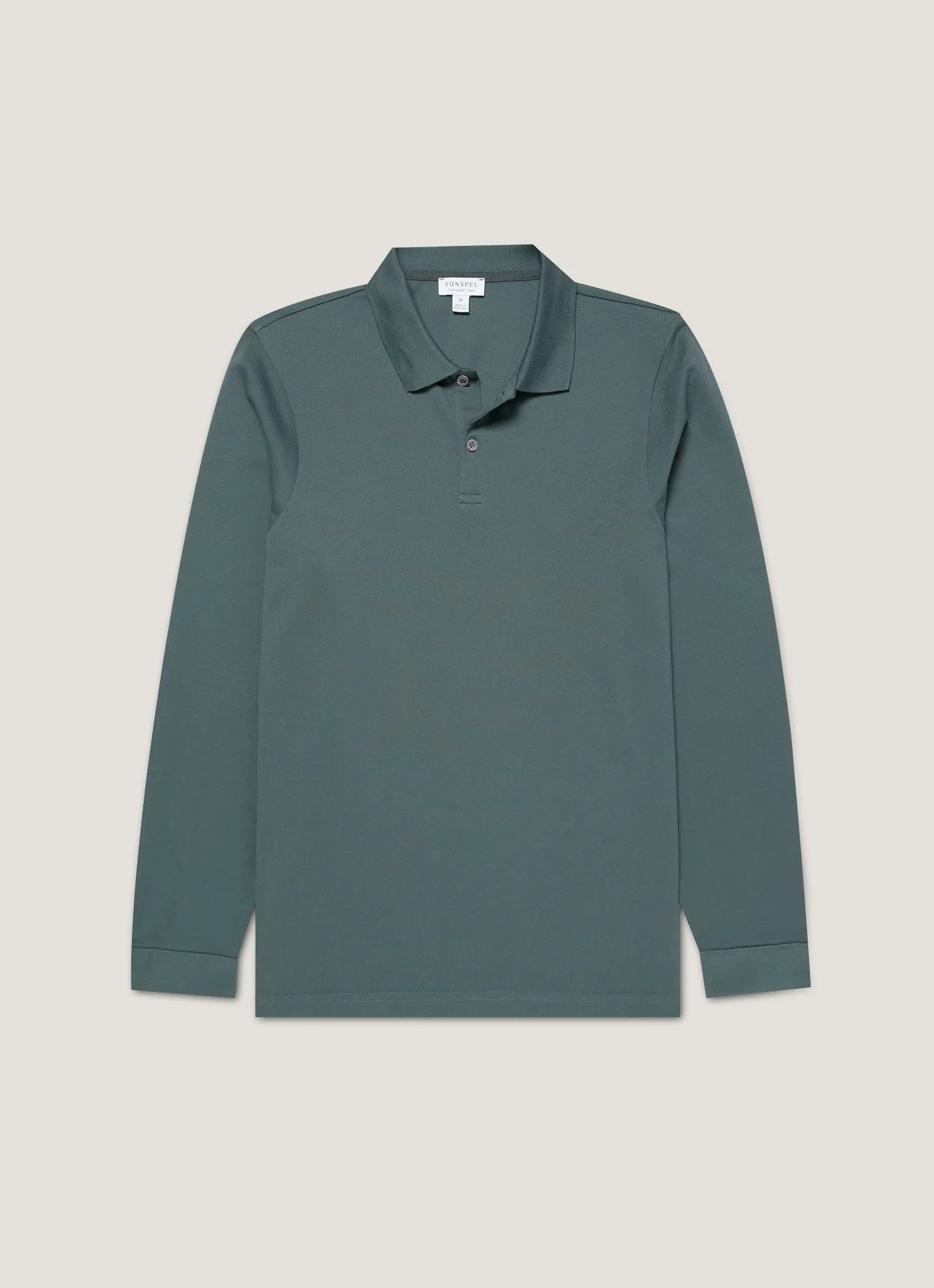 Men's Long Sleeve Piqué Polo Shirt in Dark Petrol sold by Sunspel