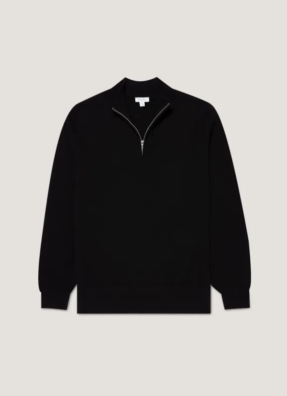 Men's Cashmere Half Zip Jumper in Black sold by Sunspel