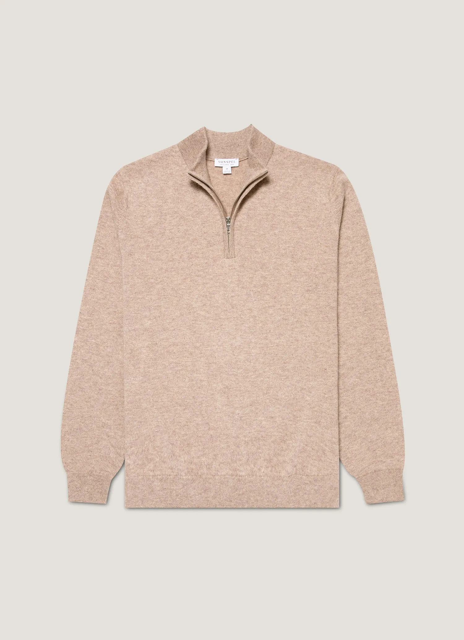 Men's Cashmere Half Zip Jumper in Oatmeal Melange sold by Sunspel