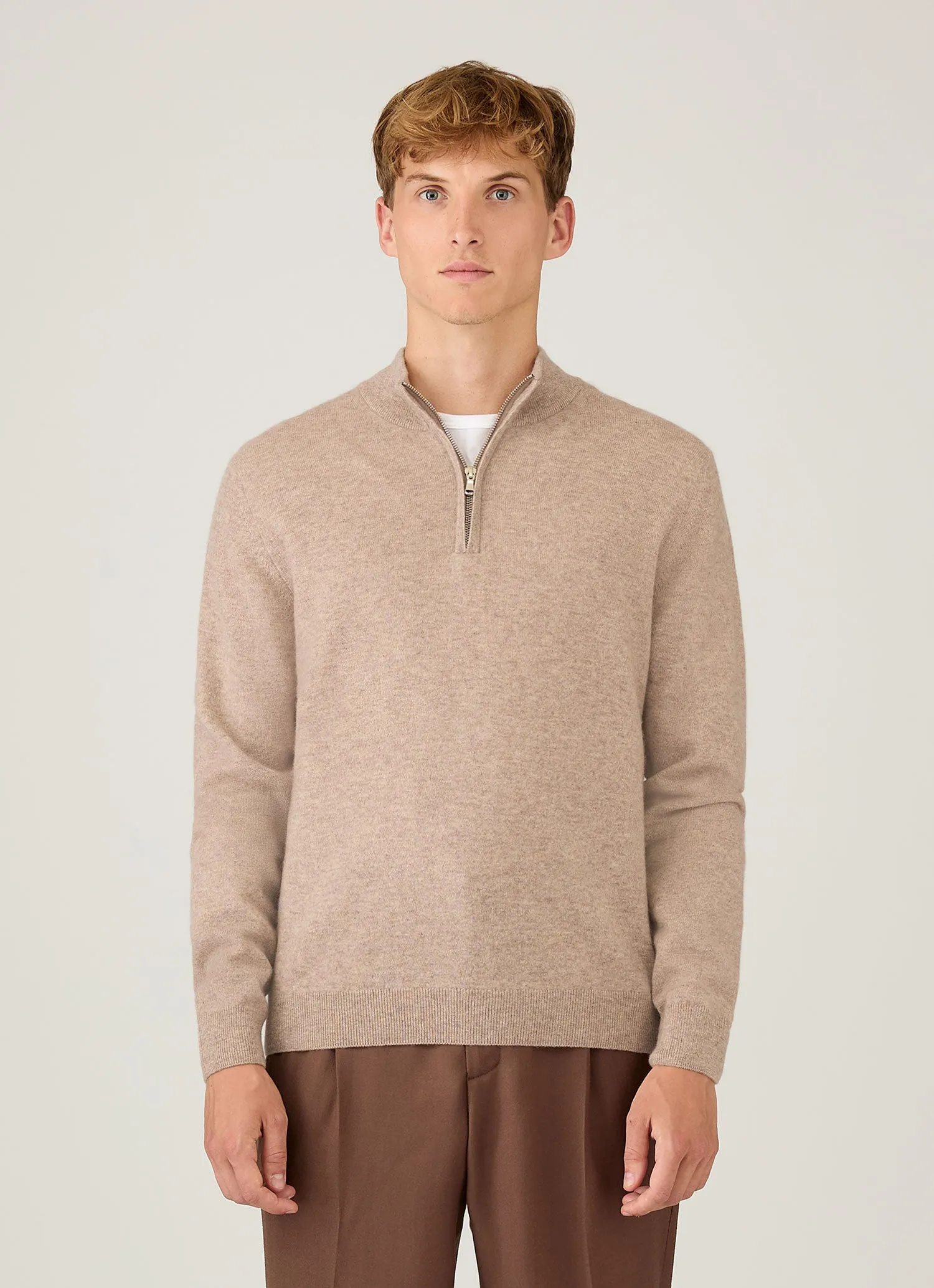 Men's Cashmere Half Zip Jumper in Oatmeal Melange sold by Sunspel product image thumbnail 2