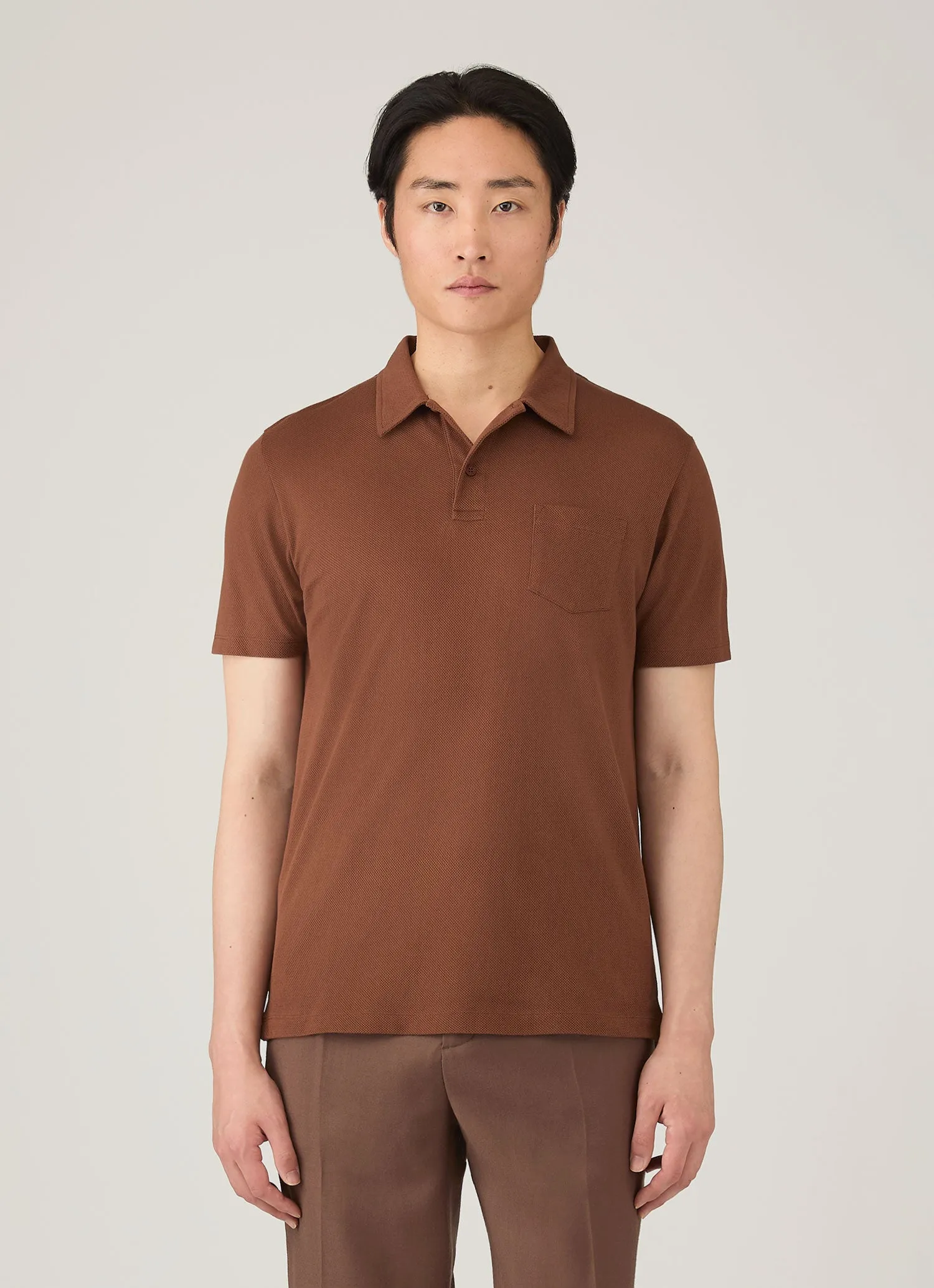 Men's Riviera Polo Shirt in Conker Brown sold by Sunspel product image thumbnail 2