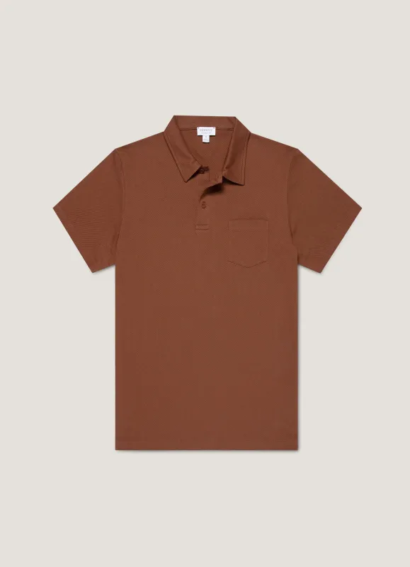 Men's Riviera Polo Shirt in Conker Brown sold by Sunspel