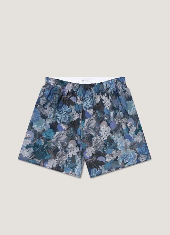 Men's Classic Boxer Shorts in Liberty Fabric in Frost Blue Floral sold by Sunspel