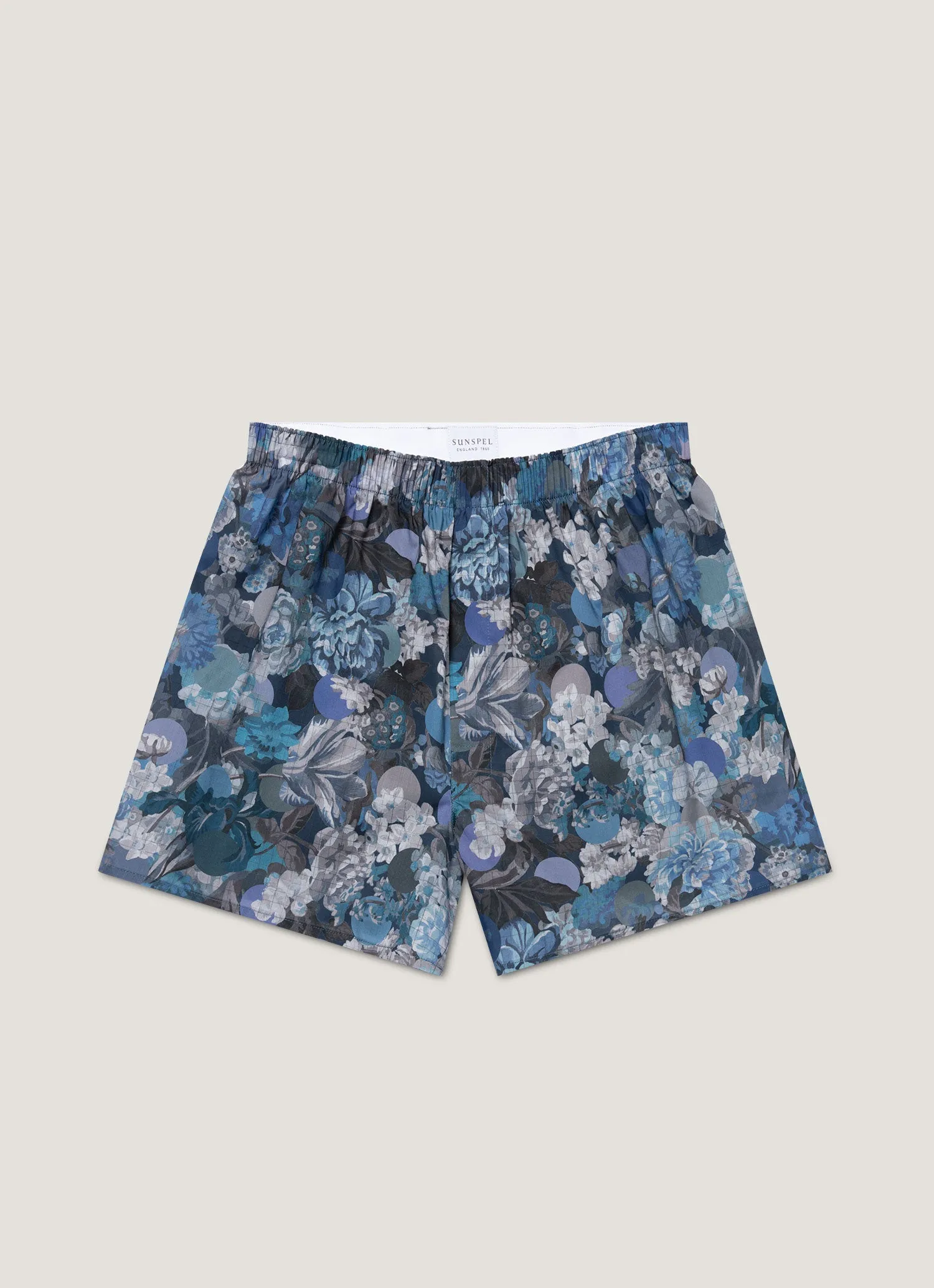 Men's Classic Boxer Shorts in Liberty Fabric in Frost Blue Floral sold by Sunspel