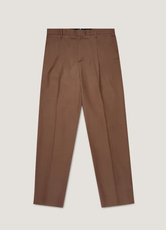 Men's Pleated Wool Twill Trouser in Light Brown sold by Sunspel