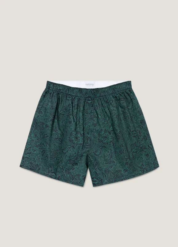 Men's Classic Boxer Shorts in Liberty Fabric in Steel Green Bloom sold by Sunspel