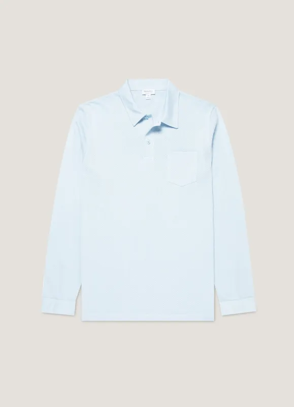 Men's Long Sleeve Riviera Polo Shirt in Frost Blue sold by Sunspel