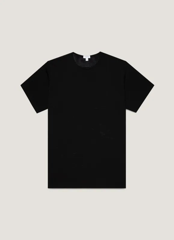 Men's Cellular Cotton Underwear T-shirt in Black made by Sunspel