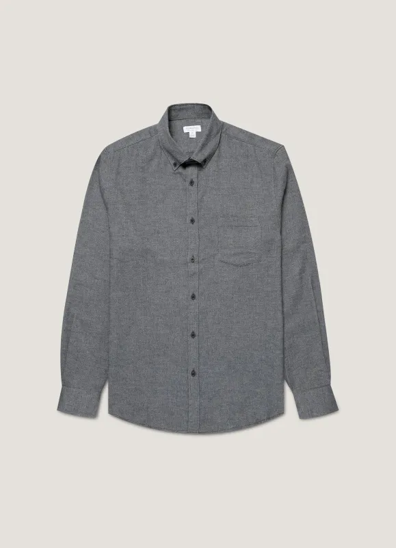 Men's Brushed Cotton Shirt in Charcoal Melange sold by Sunspel