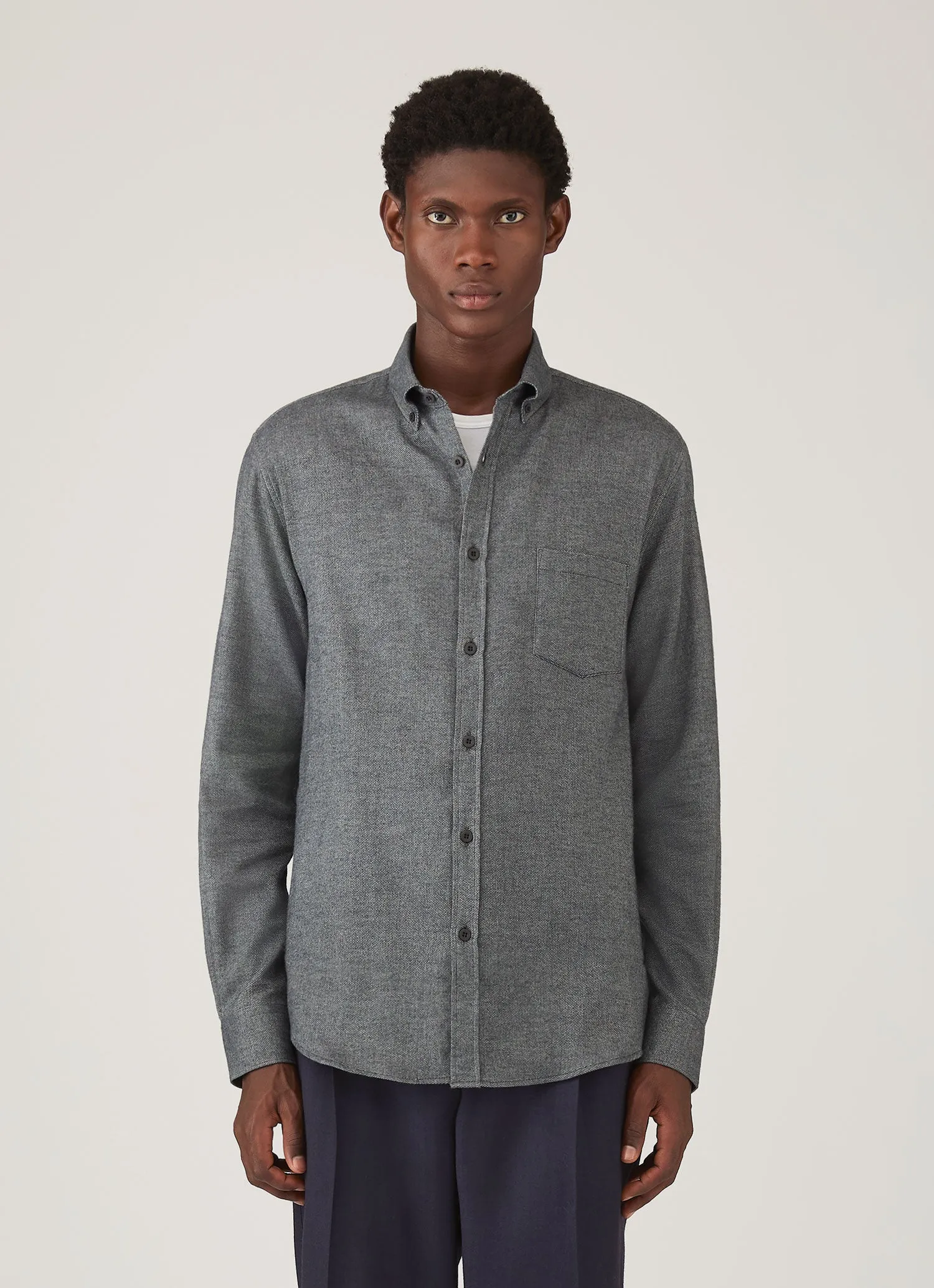 Men's Brushed Cotton Shirt in Charcoal Melange sold by Sunspel product image thumbnail 2