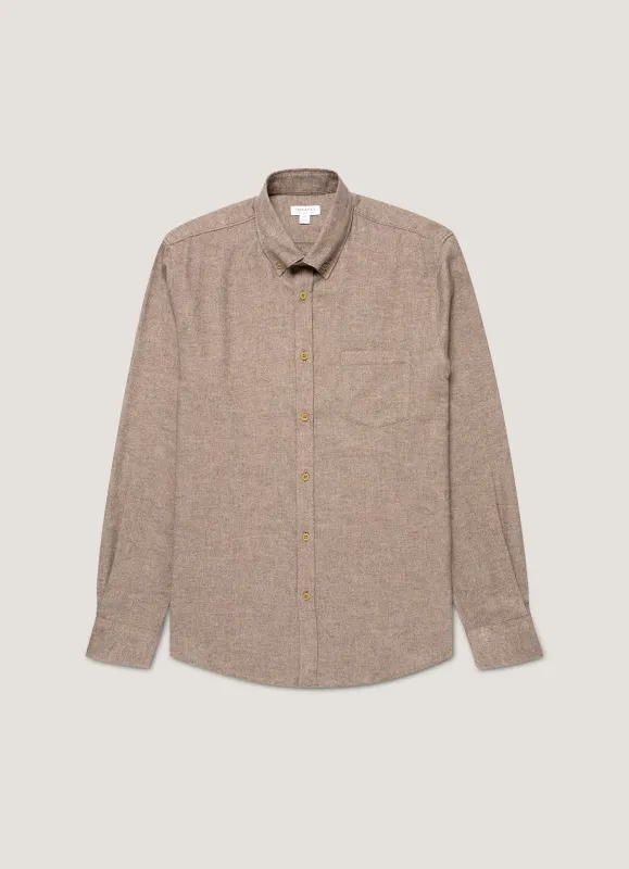 Men's Brushed Cotton Shirt in Light Brown Melange sold by Sunspel