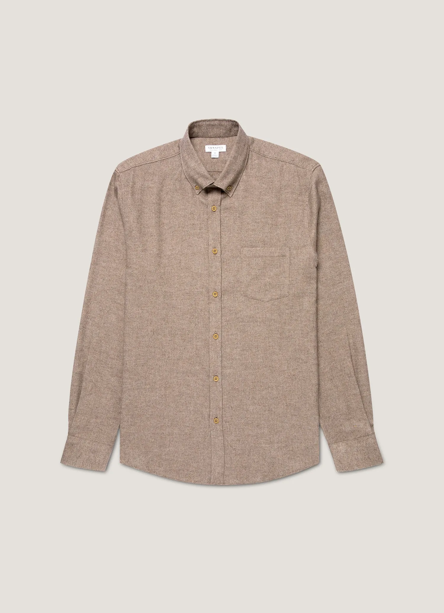 Men's Brushed Cotton Shirt in Light Brown Melange sold by Sunspel