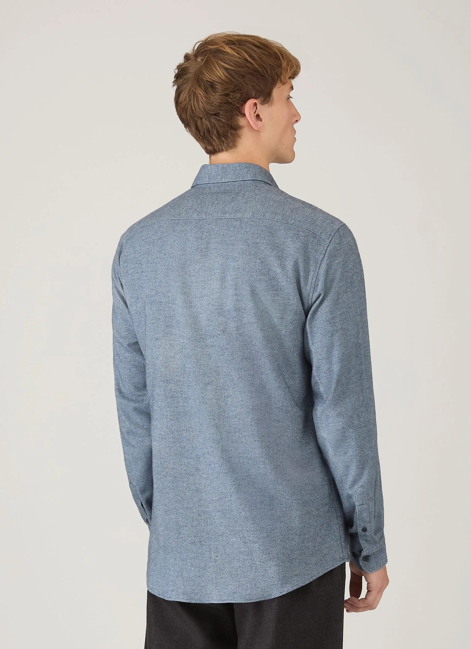 Men's Brushed Cotton Shirt in Light Blue Melange sold by Sunspel product image thumbnail 5