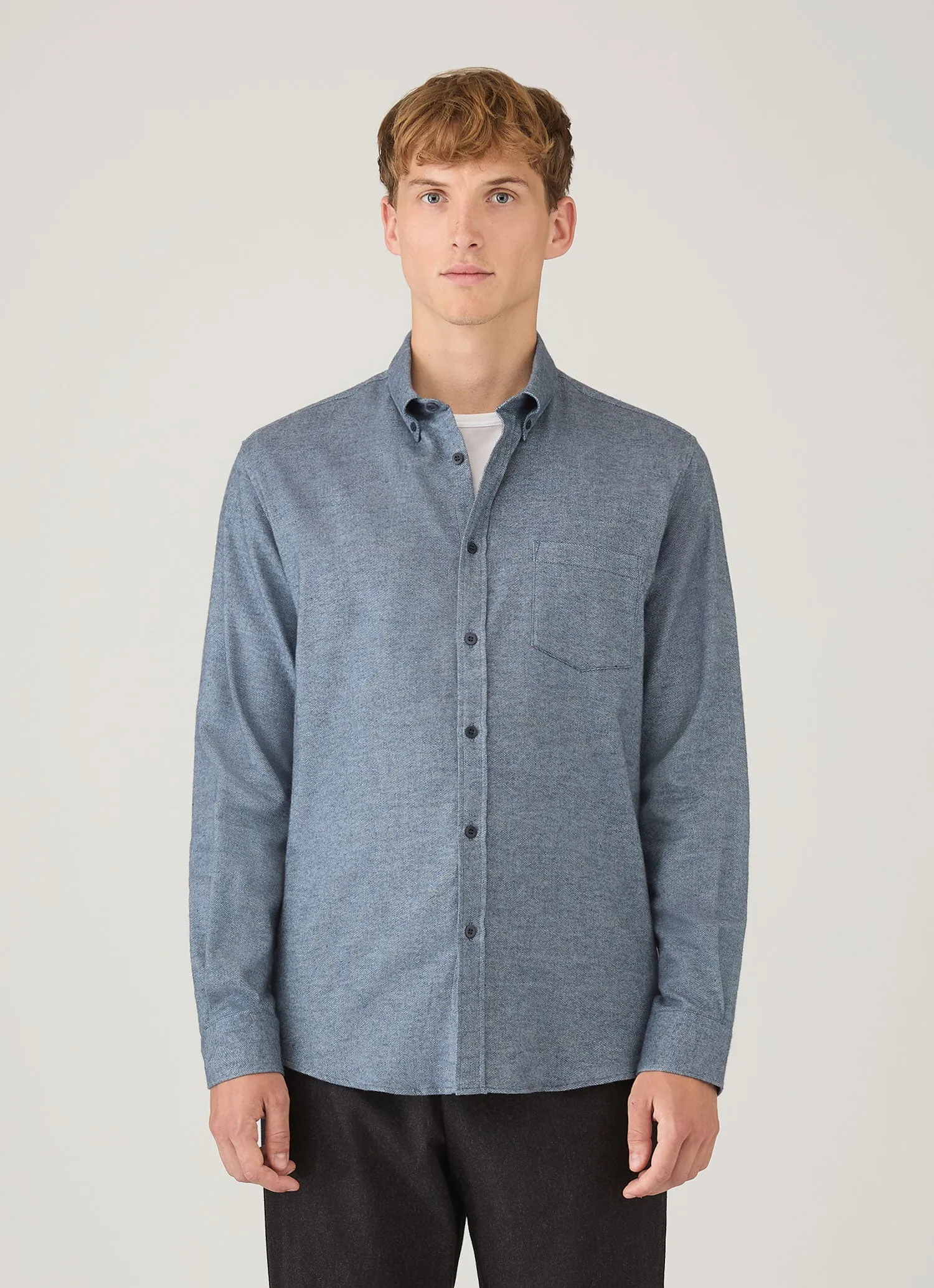 Men's Brushed Cotton Shirt in Light Blue Melange sold by Sunspel product image thumbnail 2