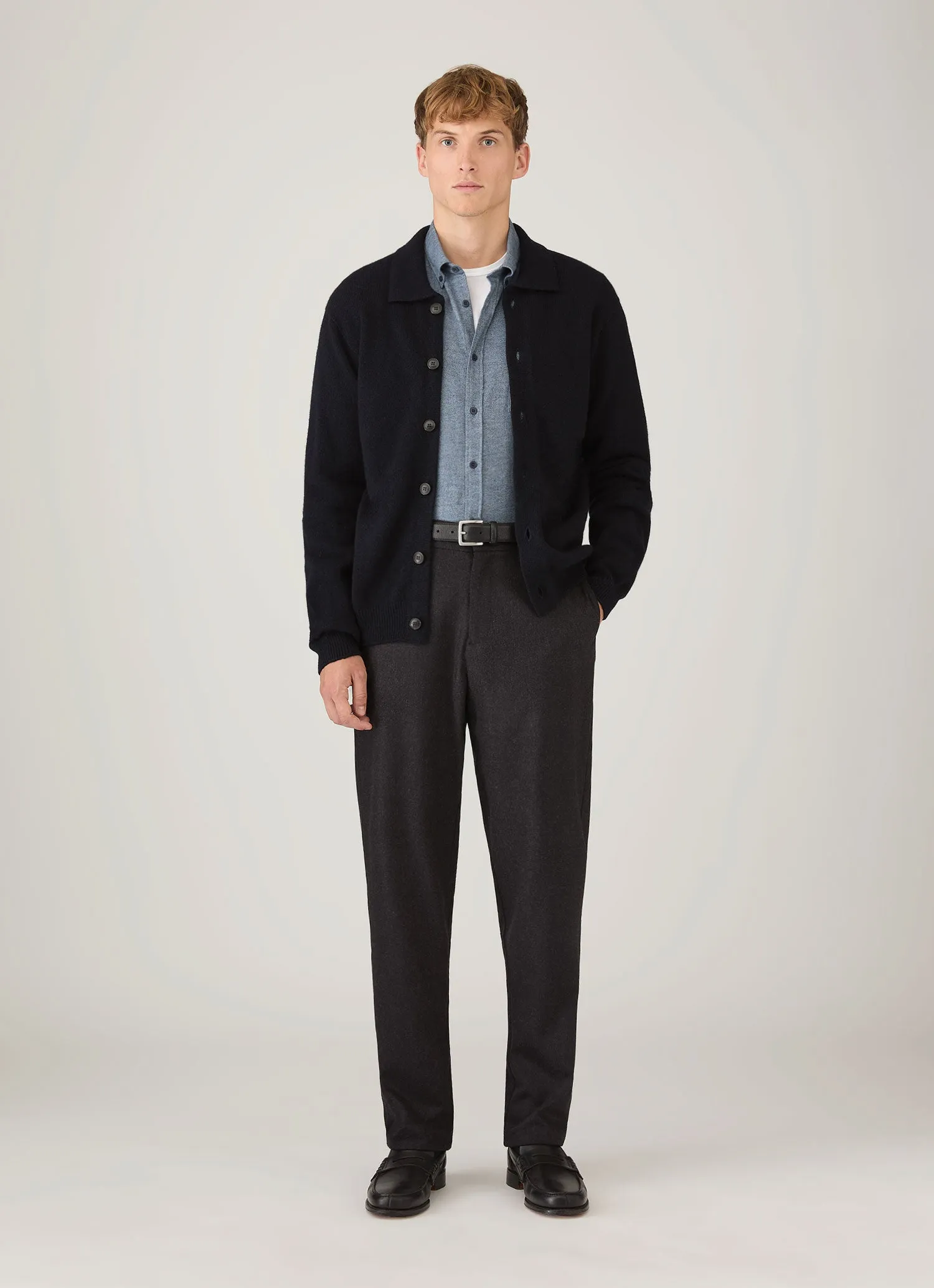 Men's Brushed Cotton Shirt in Light Blue Melange sold by Sunspel product image thumbnail 3