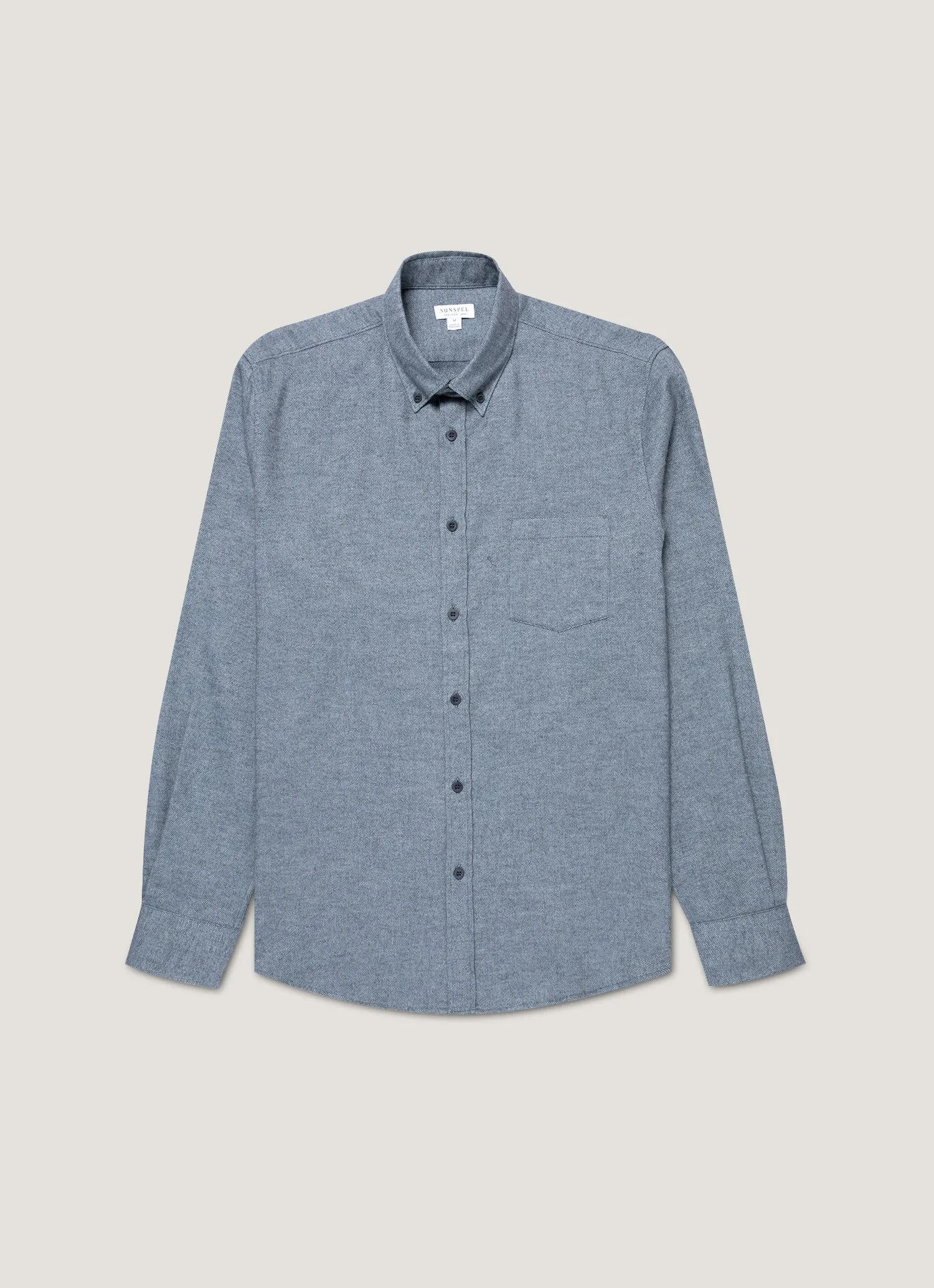Men's Brushed Cotton Shirt in Light Blue Melange sold by Sunspel