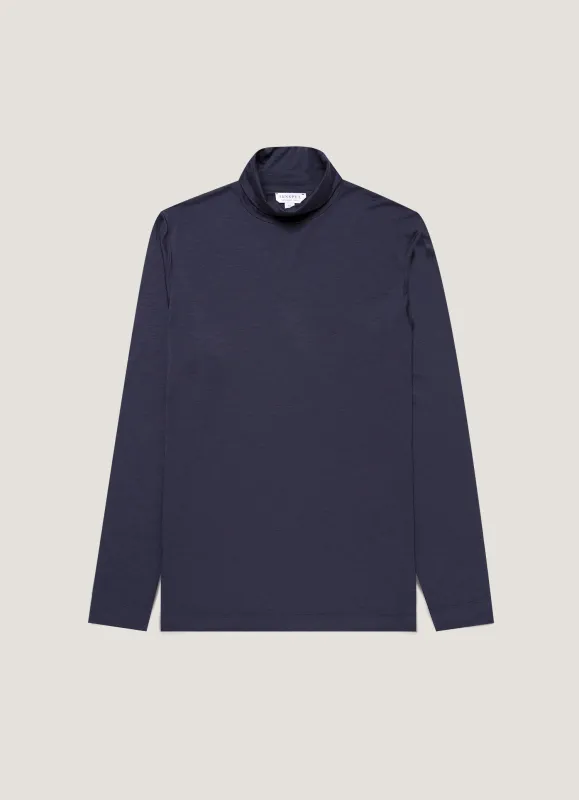 Men's Ultra-Fine Merino Roll Neck in Navy sold by Sunspel