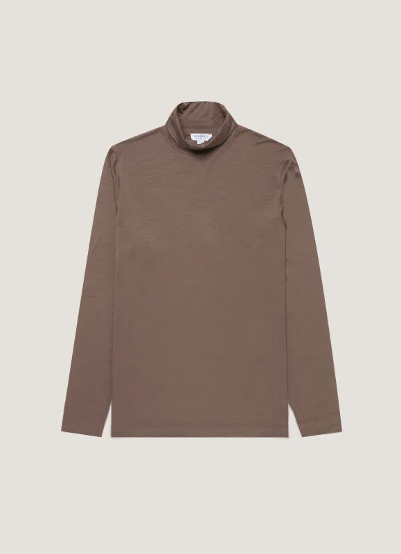 Men's Ultra-Fine Merino Roll Neck in Sandstone sold by Sunspel