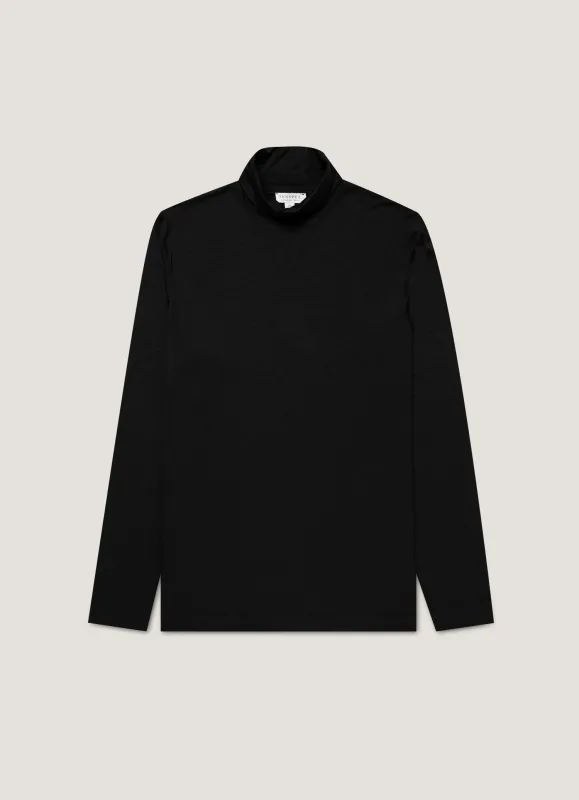 Men's Ultra-Fine Merino Roll Neck in Black sold by Sunspel