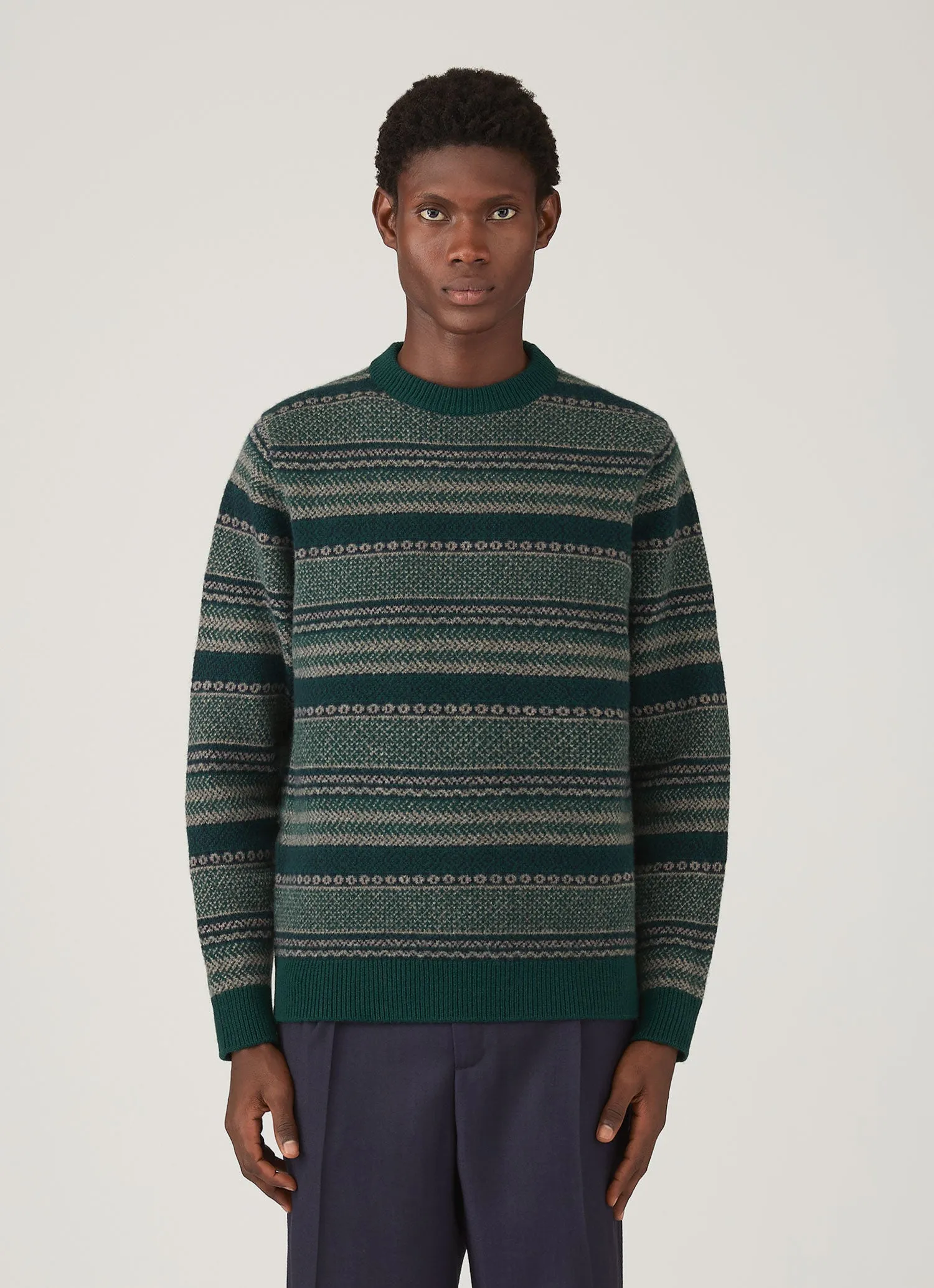 Men's Lambswool Fair Isle Jumper in Holly Green sold by Sunspel product image thumbnail 2