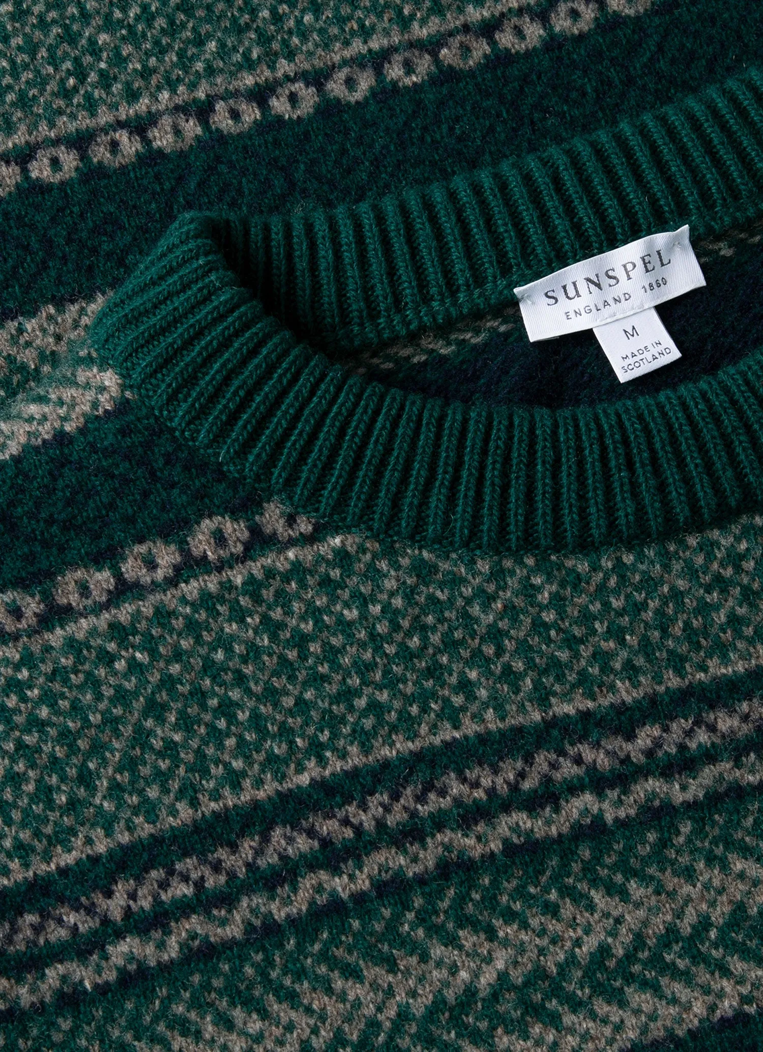 Men's Lambswool Fair Isle Jumper in Holly Green sold by Sunspel product image thumbnail 4