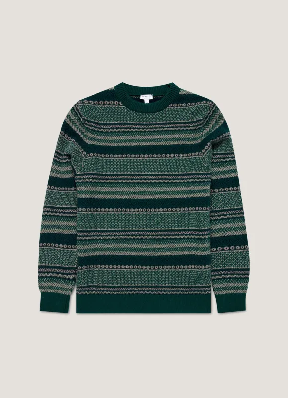 Men's Lambswool Fair Isle Jumper in Holly Green sold by Sunspel