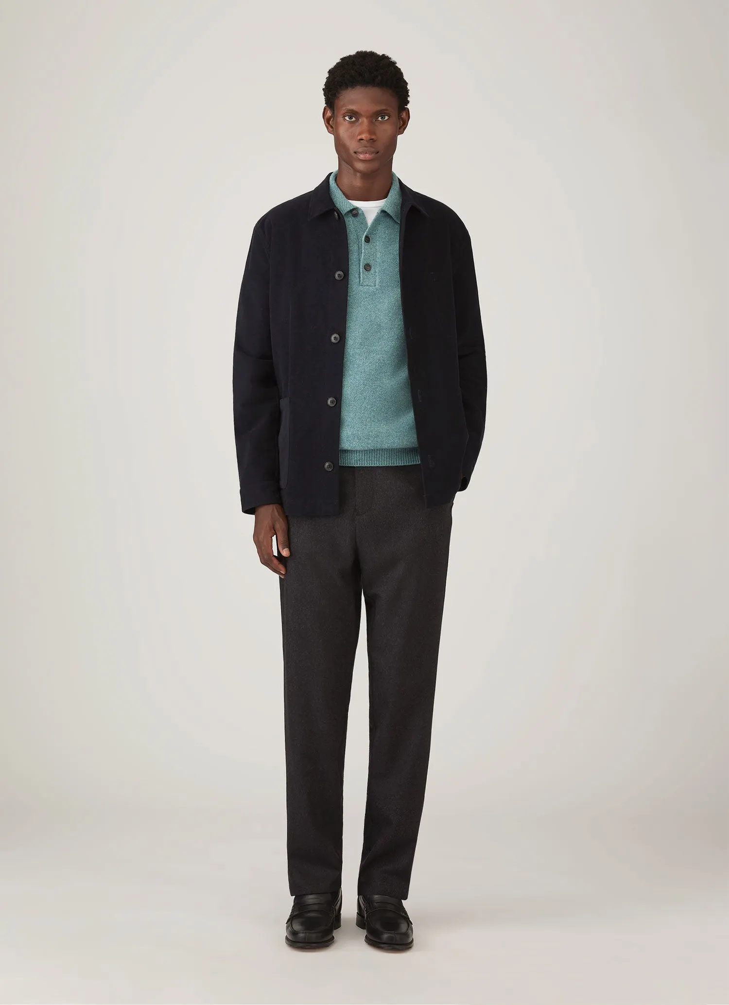 Men's Lambswool Polo Shirt in Steel Green sold by Sunspel product image thumbnail 3