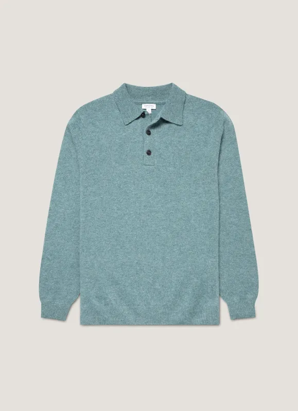 Men's Lambswool Polo Shirt in Steel Green sold by Sunspel
