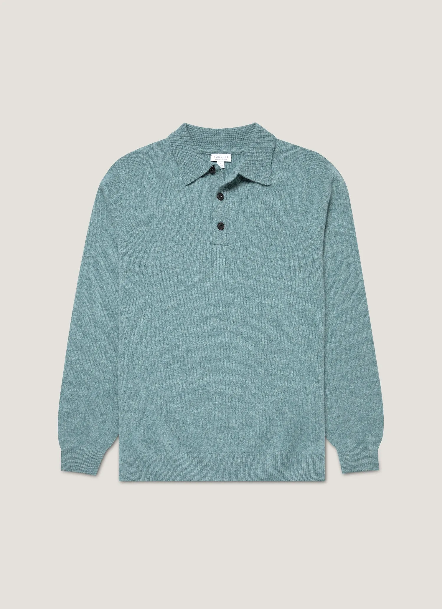 Men's Lambswool Polo Shirt in Steel Green sold by Sunspel