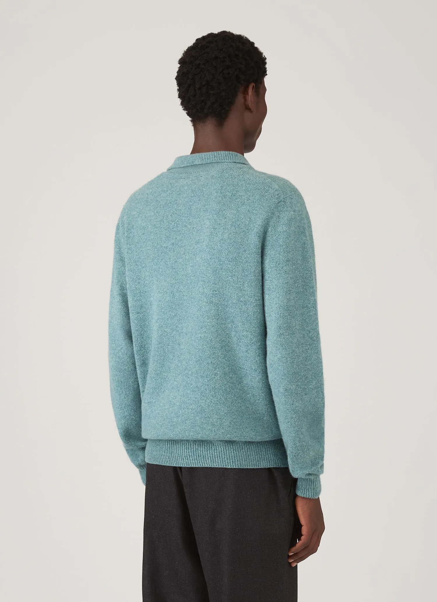 Men's Lambswool Polo Shirt in Steel Green sold by Sunspel product image thumbnail 5