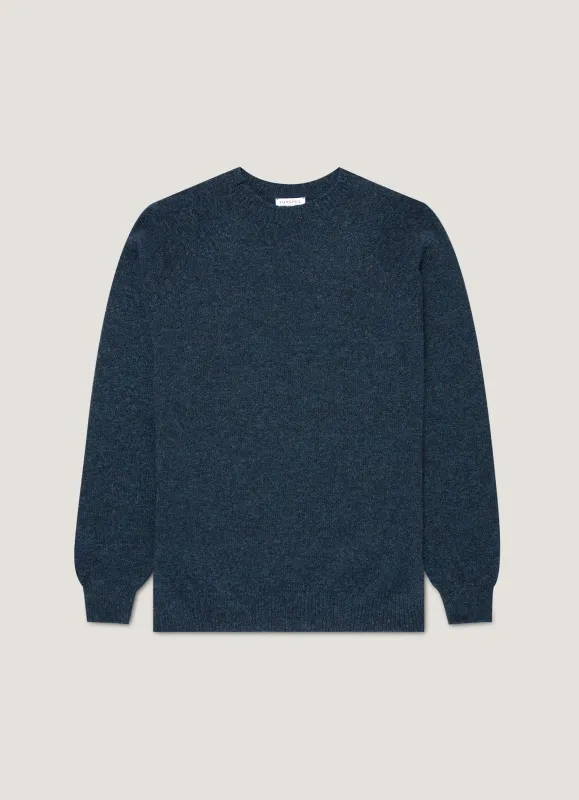 Men's Lambswool Crew Neck Jumper in Dark Petrol Twist sold by Sunspel